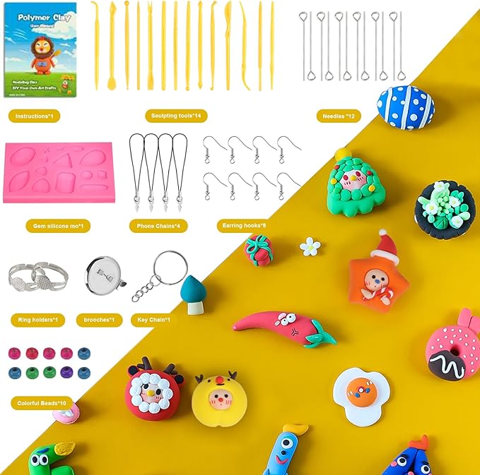 CiaraQ Polymer Clay 60 Colors Starter Kit - Oven Bake Modeling Clay for Kids & Artists, Non-Sticky DIY Clay with Sculpting Tools, Fun Gift for Children Ages 4+, 3.24 lb