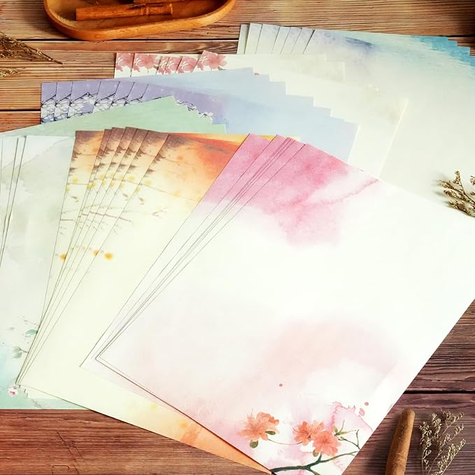 48 Pcs Assorted Color Writing Stationery Paper, Letter Writing Paper Letter Sets (6 colors, 8 pcs per color) (Style 03)