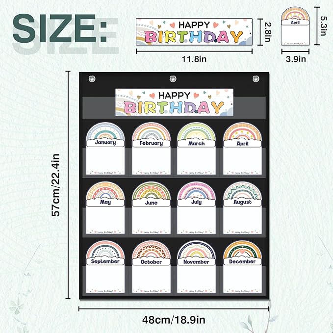 Classroom Birthday Pocket Chart, Birthday Poster for Classroom, Student Birthday Tracker, Classroom Decor (Black)