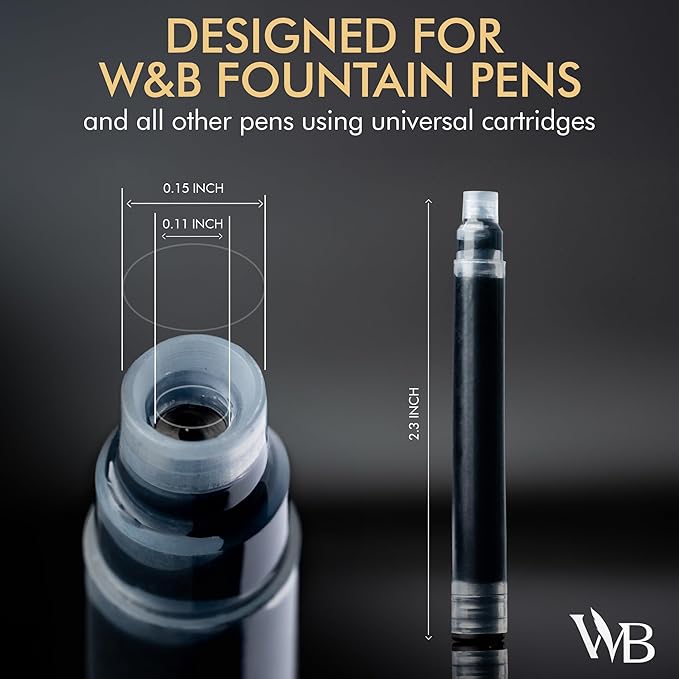 Wordsworth & Black 24 Pack Fountain Pen Ink Refills - Set of 12 Black - 12 Blue Ink Cartridges - International Standard Size - Length APPR 2.3" - Base Diameter APPR 0.24" - Disposable and Generic