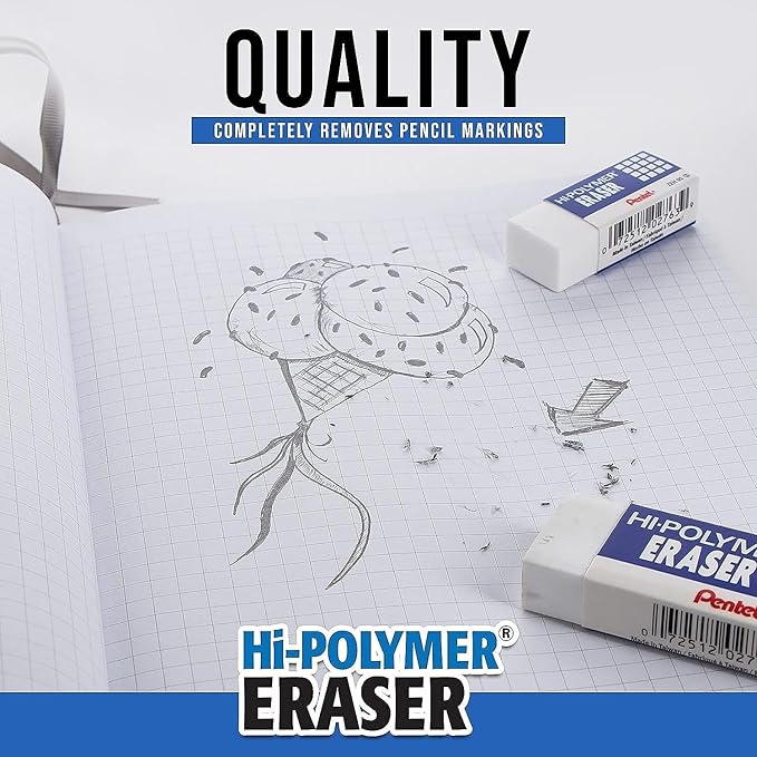 Pentel Hi-Polymer Block Eraser, Large, White, Pack of 3 (ZEH10BP3-K6)