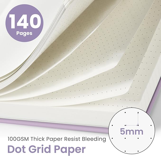 Taja Dotted Spiral Journal Notebook for Women & Men, 140 Pages, Dotted Notebook for Journaling & Note Taking, Journals for Writing, A5(5.7" x 7.9") – Purple