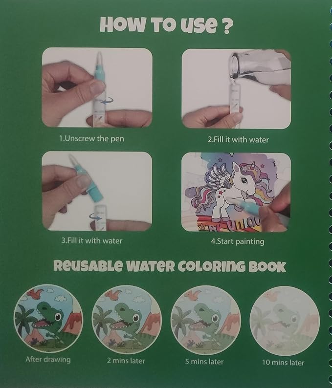 Magic Water Coloring Books for Child - Reusable Mess Free Water Reveal Art Kit with Water Pen, Travel Toys Easter Basket Stuffers for Kids Ages 3-12 Boys Girls Party Favors