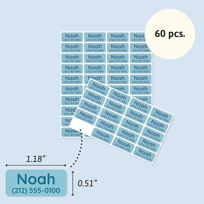 TeddyLabels - Clothing Labels for Nursing Home (60) – Self-Adhesive Name Tags for Clothes and Personal Items. Personalized Labels for Daycare, Nursing Homes, and Laundry Use - Blue