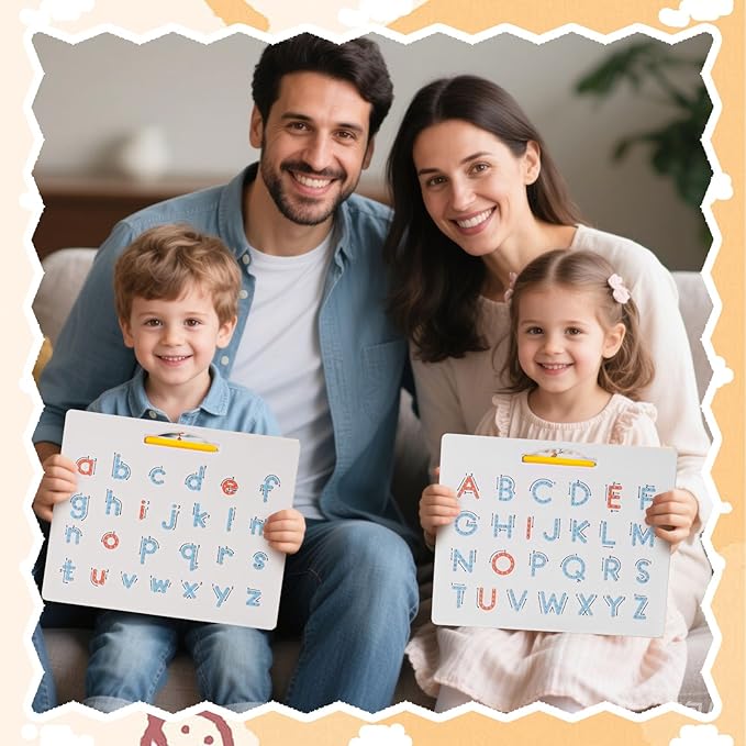 LovesTown Double Sided Magnetic Alphabet Tracing Board ABC Letter Learning Toy with Magnets Educational Writing Practice for Preschool Toddlers (Pack of 2)