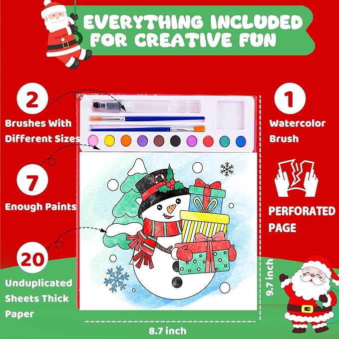 AGGKKY Paint with Water Christmas Coloring Books for Kids Toddlers Mess Free Water Color Paint Sets Arts and Crafts for Kids 3+ Christmas Activities Birthday Stocking Stuffers Toy Gift