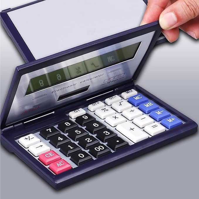 Maizoon Solar Dual Power Calculator with 12-Digit Display Large Screen Folding Flip Cover Big Button Portable Computing Tool for Finance Business Office and School