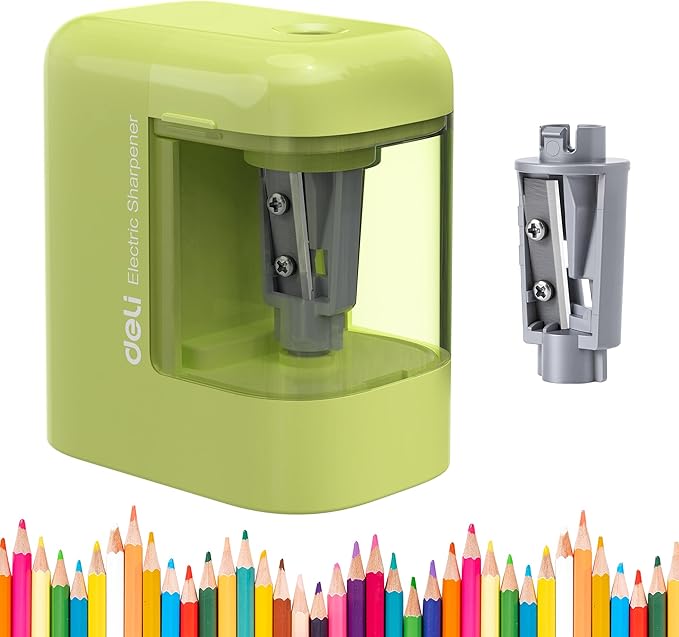 deli Electric Pencil Sharpener, Portable Pencil Sharpener for No.2 Pencils Colored Pencils, Battery Powered Electric Pencil Sharpener for School, Home, Office, Green