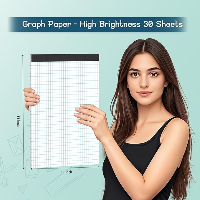 120 Sheets Large Graph Paper Pad 11 x 17, Grid Paper, 4x4 Graph Ruled, Blueprint Quadrille Pad, Engineering Paper, Drafting Paper, Graft Paper for Architect Engineer Designer Mathematician Draftsman