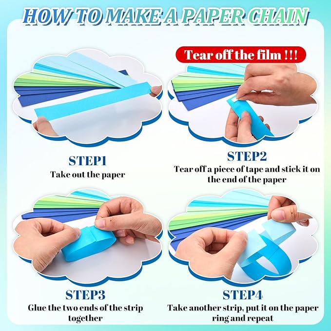 Lincia 600 Sheet Paper Chain Garland Strips 1x8 Inch with Double Sided Tape, DIY Construction Paper Chains for Birthday Wedding Holiday Party Decorations, Crafts Supplies (Blue)