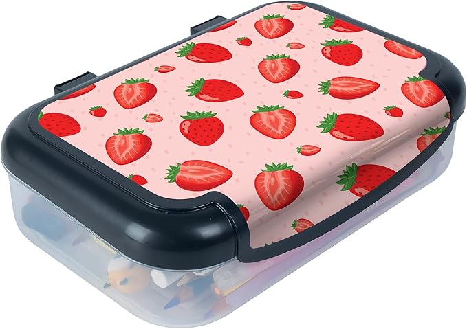 ZIPIT Recycled Plastic Pencil Box for Girls, Large Capacity Pencil Case for School, Durable Stationery Organizer Box, Strawberries