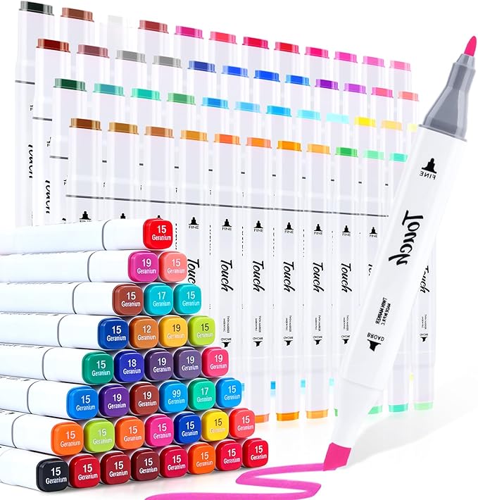 Alcohol Markers Set, 48 Colors Dual Brush Tip Art Coloring Markers for Adult Drawing, Permanent Alcohol Based Colored Sketch Pens Art Supplies Gifts for Illustration