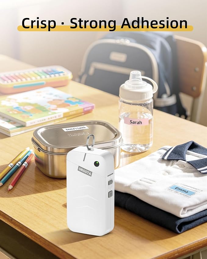 ORGSTA Label Maker Machine with Tape Bluetooth Portable Thermal Labelling Printer for School Home Office Organization, Wireless Mini Labeler S001 Label Machine with Label Sticker Maker, White