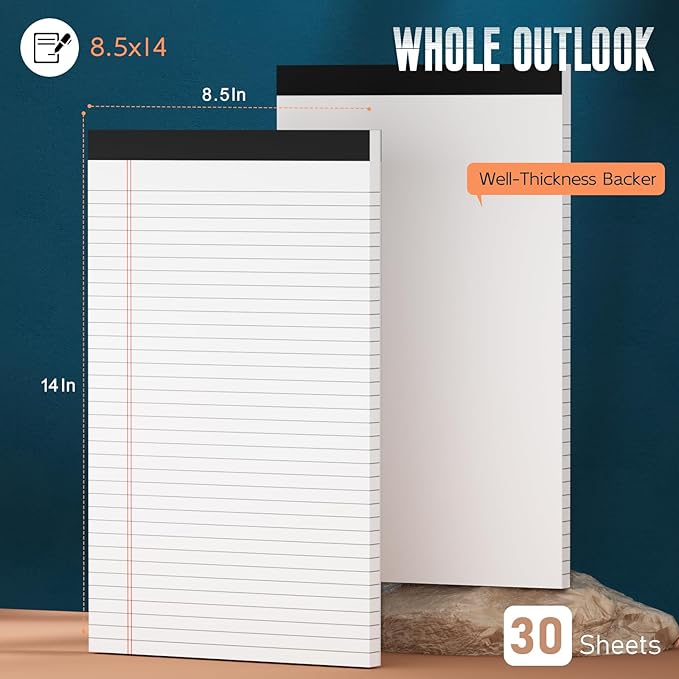 Note Pads 8.5"x 14", 10 Pack Legal Pads 8.5 x 14 White, Notepads 8.5 x 14 Wide Ruled Legal Pad, Micro Perforated Lined Writing Pads, 30 Sheets Per Note Pad, Notepads for Work/School/Office
