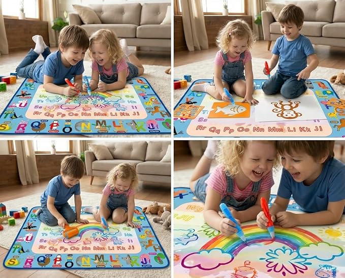 ANIMOLDS Water Doodle Mat 40″ × 32″ – Aqua Magic Drawing Board for Toddlers & Kids | Alphabet Safari Theme Educational Art Play Mat | Reusable, Mess-Free Water Painting Toy