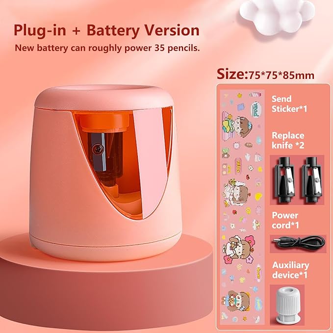 Electric Pencil Sharpener for Eyeliner and Lip Liner - Dual Use Cosmetic and Classroom Pencil Sharpener (Pink)