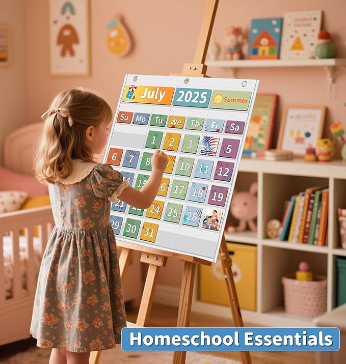 Yoink Classroom Calendar Pocket Chart with 45 Clear Pockets - Blank Monthly Calendar Chart for School, Teacher Essentials, No Cards Included(White)