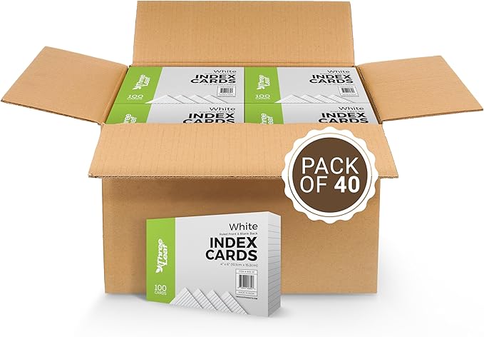 THREE LEAF 4 X 6, INDEX CARDS RULED, 4000 CT. (100 x 40) WHITE, Ruled Flash Cards, Study Card, Memo Pad, For To-Do List, Art And Craft Projects