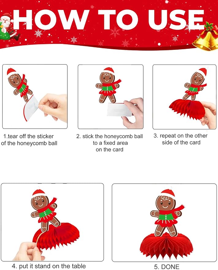 Gingerbread Centerpieces for Tables - 9Pcs Christmas Table Decorations 3D Gingerbread Man Honeycomb Centerpieces Xmas Table Toppers Decorations for Merry Christmas Winter Holiday Party Supplies