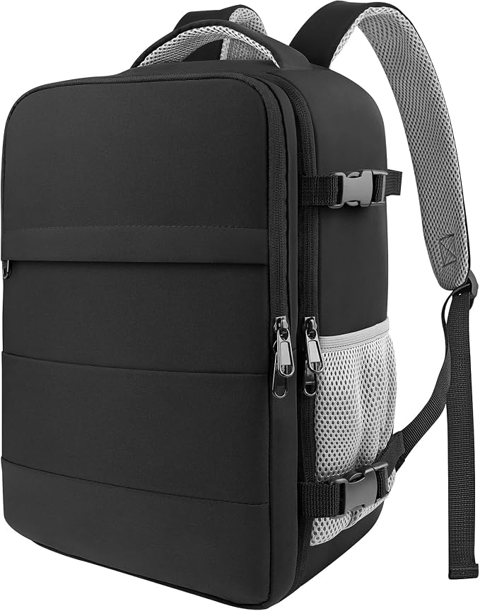 HOTOR Travel Backpack Flight Approved Bag Men Women, Medium Black | TSA Carry on Luggage, 15.6inch Laptop, Casual Daypack Travel Essentials Nurse Bag for Work, Business, Weekender, College