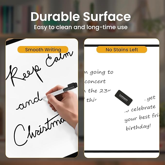 Dry Erase Board for Wall, 24" x 18" Double-Sided Hanging Magnetic Whiteboard with 6 Markers, 6 Magnets and 3 Mini Sticky Notes, Presentation Board for School, Home, Office, Black Frame