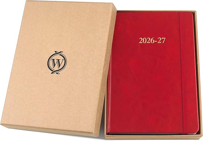 Wykeham's Executive 2026-27 Daily Journal Planner – Customization Available – Mid-Year Academic Diary – July 2026 to June 2027 (Crimson, 8.5"×5.5")