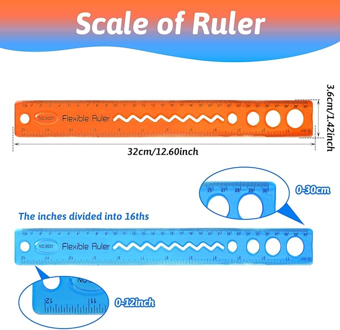 Nogeqi 2 Pcs Flexible Ruler 30cm Plastic Ruler 12 Inch Soft Reglas Escolares Flexibles with Centimeters and Inches Bendable Translucent Shatterproof for Adults Home Office Supplies Classroom