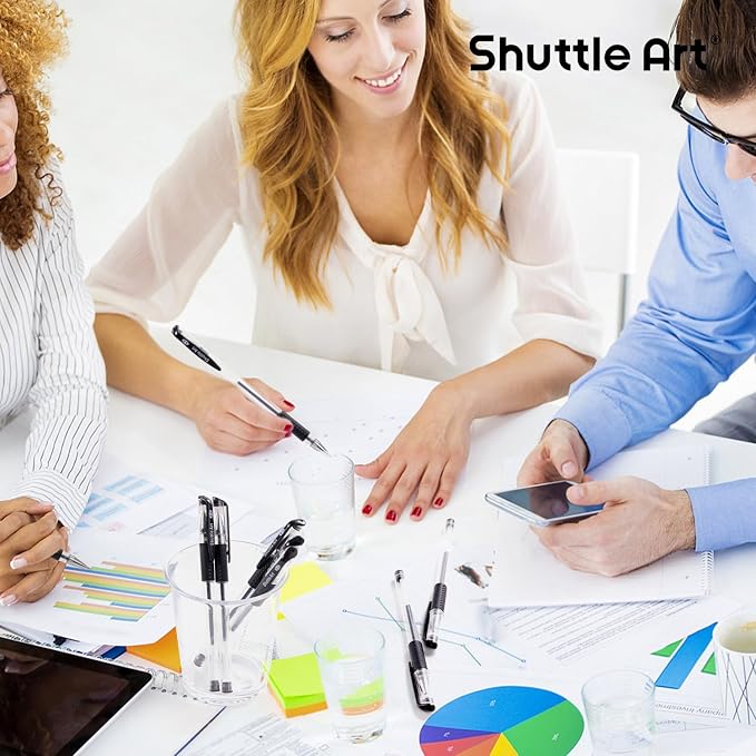 Shuttle Art Black Gel Pens, 100 Pack Fine Point Black Ink Pens Bulk, 0.5mm Rollerball Gel Ink Pens Smooth Writing with Comfortable Grip for Office, School and Home