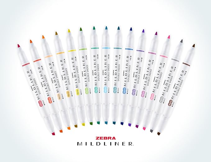 Zebra Pen Mildliner Double Ended Highlighter Set, Broad and Fine Point Tips, Assorted Ink Colors (Pack of 6, 90 Count Total)