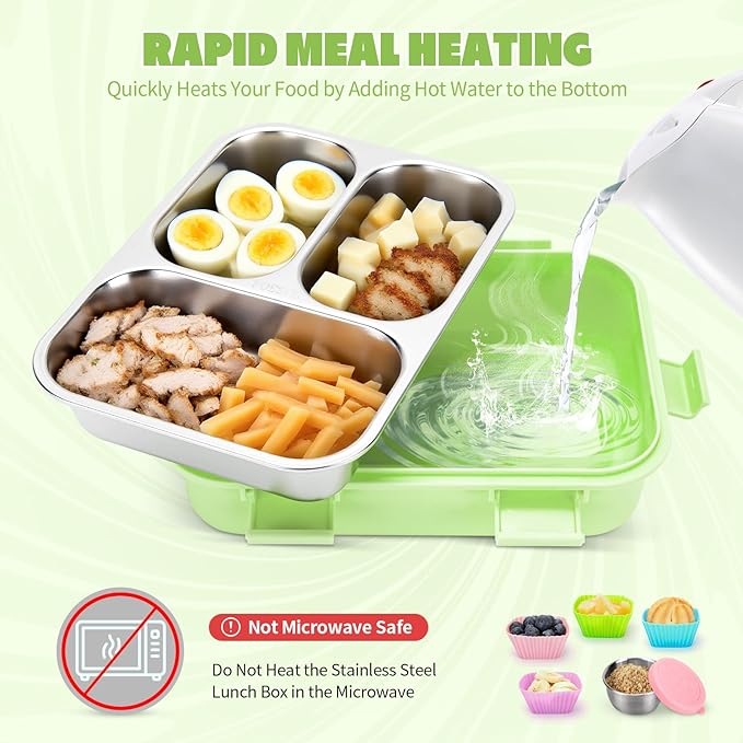Stainless Steel Lunch Box for Kids, Durable Bento Box Containers with 3 Compartments, Leakproof Lock & Portable Utensil Set, Office, Picnics, Travel, Freezer&Dishwasher Safe, Green