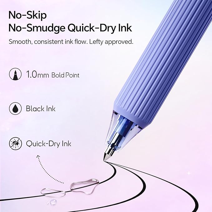 WRITECH Gel Pens Bold Point: 1.0mm Black Ink Retractable 4ct Smooth Writing with Aesthetic Gradient Color Barrel for Journaling Note Taking Silent Click No Smear Nebula Pen Set