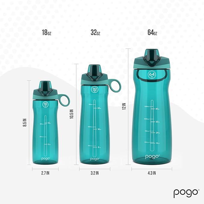 Pogo BPA-Free Plastic Water Bottle with Chug Lid, 32 Oz, Quetzal Teal