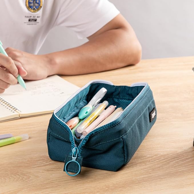 ZIPIT Lenny Pencil Case, Wide-Opening Zipper Pouch for Girls and Boys, Teal | Aesthetic pouch for school, machine washable, colorful lining, holds 55 pens & pencils, doubles as a makeup case for travel