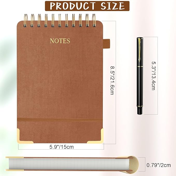 Aesthetic Top Spiral Notebook, A5 Linen Hardcover Top Bound Steno Pads, 240 Pages 100gsm Thick Lined Paper Left Handed Notebook Journal for Work, School, Church Writing - Brown, 5.9" x 8.5"