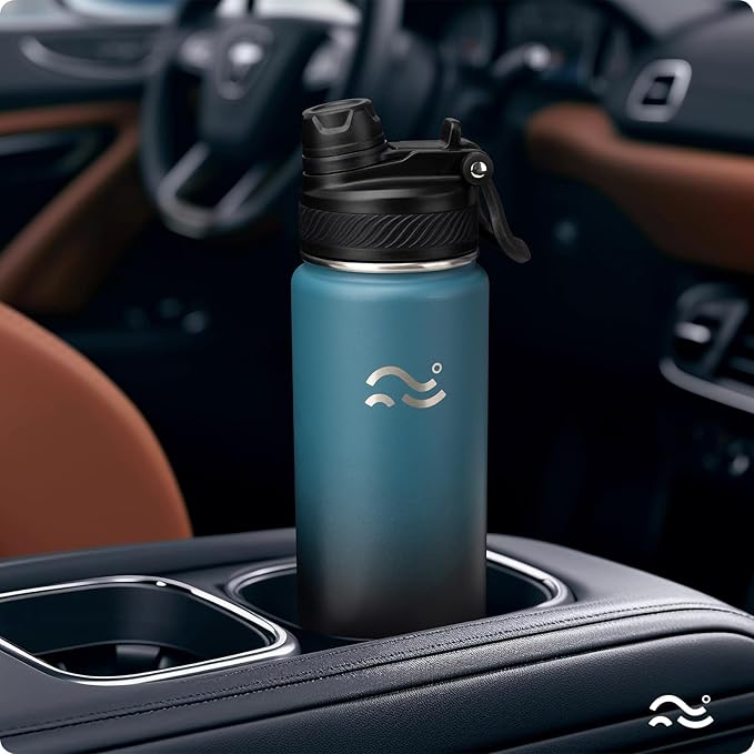 Swigina Insulated Water Bottle with Silicone Boot (36hrs Cold/18hrs Hot) - DIY Stickers, Leakproof, BPA Free, Black, 24 oz [2-IN-1 LID]