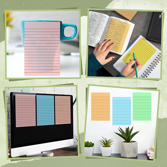 Yinder 6 Pack Pastel Transparent Sticky Notes Translucent Clear Lined Self Stick Note, Back to School Gifts for Bible Tabs, Book Tabs, School Supplies Office, 30 Sheets/Pack, 4 x 6'' (Rainbow Color)