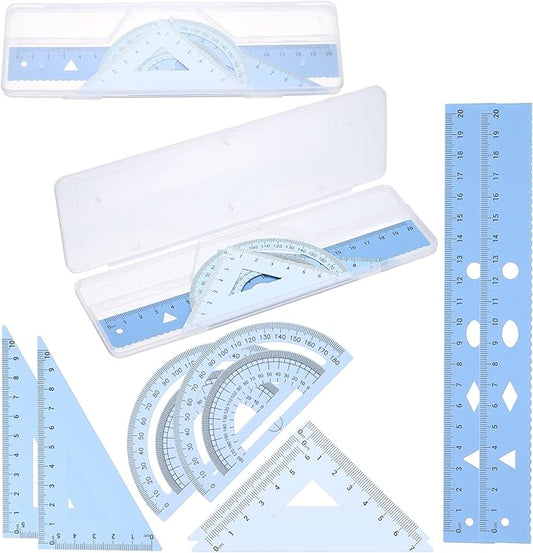 PATIKIL Geometry Set, 2 Pack 8 Inch Aluminum Ruler & 4 Triangles, Metal Protractor Ruler Math Drafting Measuring Tool for Home Office Math Drawing Engineering Art,Gradient Blue