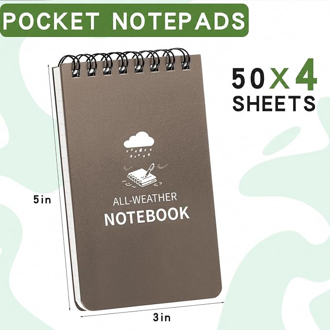 Juehuodaji Waterproof Notebook, 4 Pack Pocket Notepad, 3" x 5 NotePad Brown