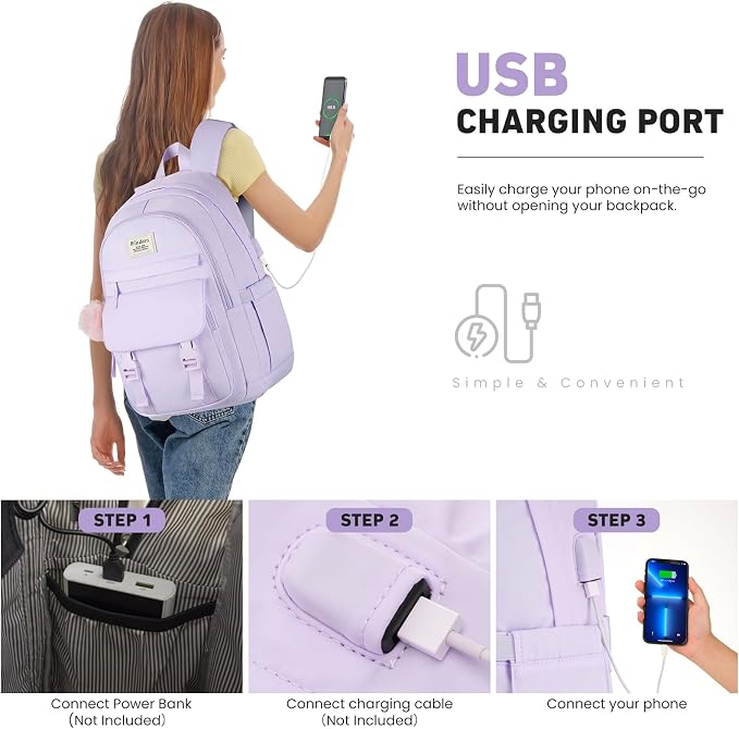 WINDARS School Backpack for Teen Girls, Cute College Backpacks for Women Students Aesthetic Bookbag Large 15.6 Inch Laptop Bag Middle School Travel Back Pack (Purple)