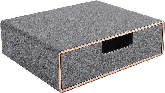 Stackable Organizer Drawer PU Leather Classic Handmade,Organize Home Office Desk Accessories and Sort Letter-Size Paper/a4 Document,Desktop Caddy with Drawers Storage,13.1x10x3.7inches,Grey