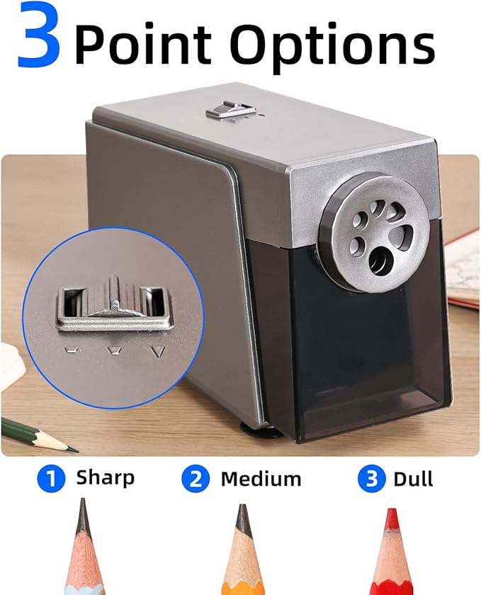 ZMOL Electric Pencil Sharpener for Classroom, Heavy Duty，6 Holes, Stronger Helical Blade, Auto Stop, Plug in, Suitable for 6-12mm No.2/Colored Pencils, Teachers,School & Home Silver US Plug Only