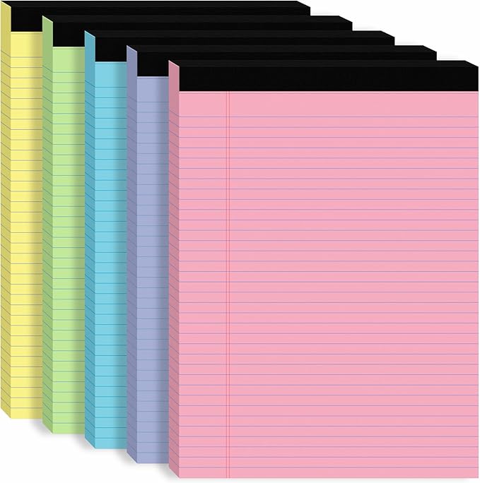 5Packs Legal Pads 8.5 x 11 Inch, 50Sheets/Pack, College Ruled & Perforated Colored Writing Pads, Pads of Paper 8.5 x 11, Lined Note Pads with Sturdy Backing for Office, Business & School Supplies