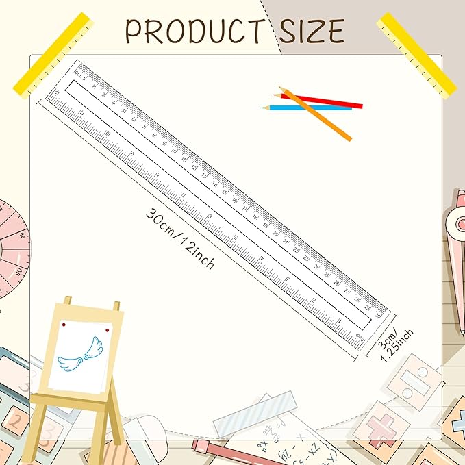 Tenare 20 Pieces Clear Plastic Rulers 12 Inch Bulk Straight Rulers with Inches and Centimeters Transparent Shatterproof for Kids Math Supplies Students School Office Measuring Tools(Transparent)