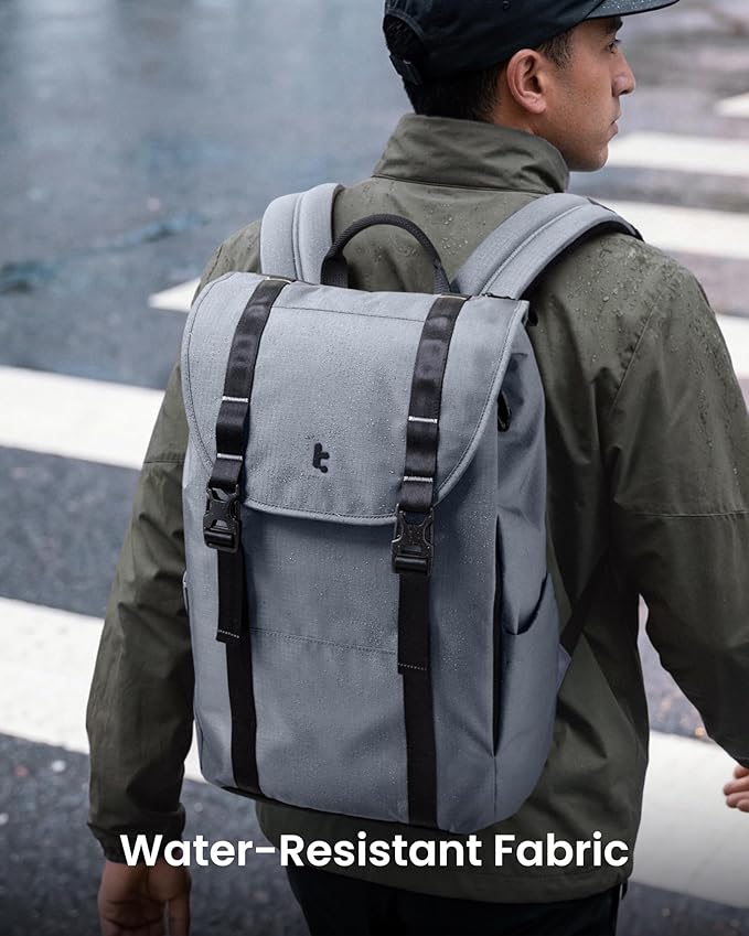 tomtoc Flap Laptop Backpack, Lightweight, Water-Resistant Casual Daypack, Durable Work-pack, Vintage Classic Rucksack for 13-16 Inch Laptop, perfect for Campus, Street, 22L