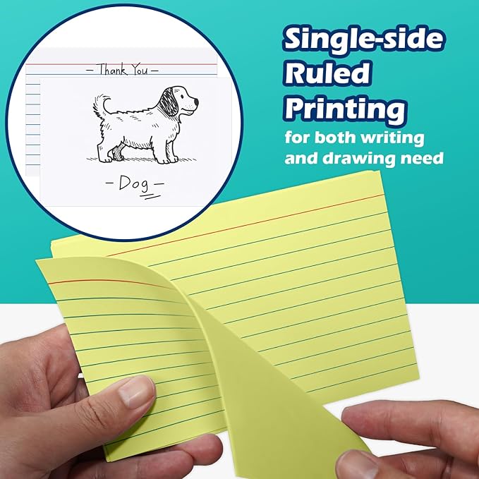 Yellow Index Cards 4x6 Lined Ruled Flash Note Cards 100 Count, 220 GSM Heavy Weight