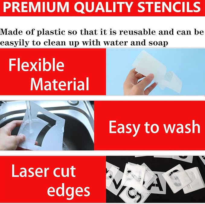 4 Inch Letter Stencils and Numbers, 36 Pcs Alphabet Art Craft Stencil, Reusable Plastic Templates for Wood, Wall, Fabric, Rock, Signage (4 Inch)