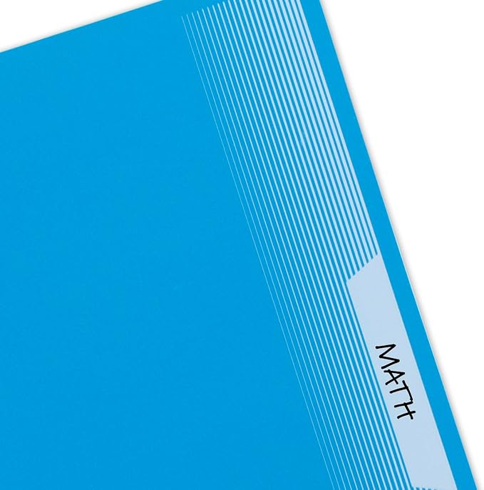 Mead Spiral Notebook, 5 Pack, 3 Subject, Wide Ruled Paper, Plastic Cover, 8" x 10-1/2", 120 Sheets per Notebook, Black, Red, Blue, Green and Yellow (930100A-ECM)