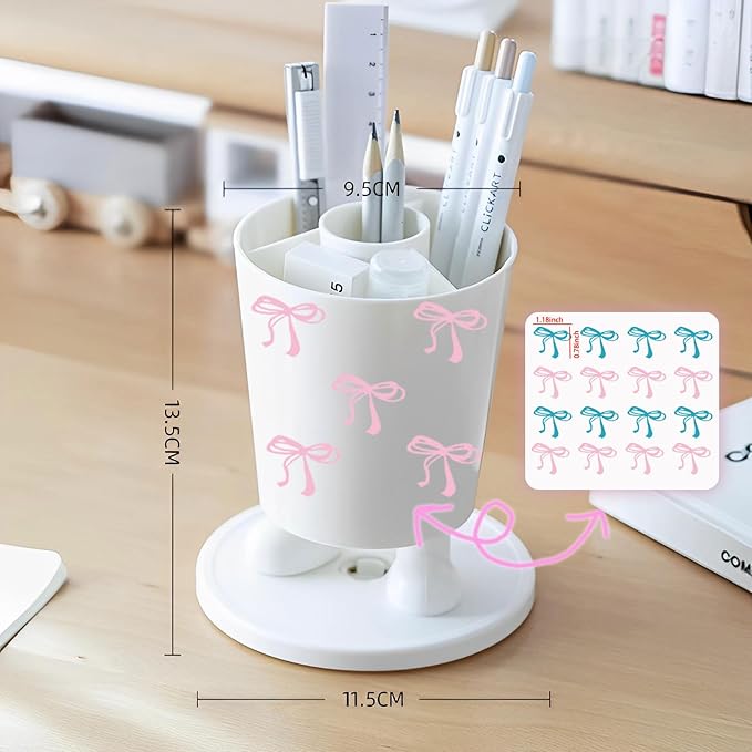 INSTOME Rotating Pen Holder,Cute Bow Pen Holder,Office Desk Accessories for Work, School,or Home