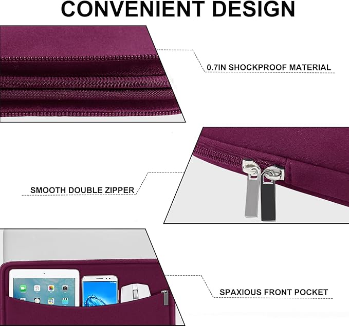 Laptop Sleeve Bag 14 inch, Shockproof Protective Laptop Cover Carrying Computer Bag with Accessory Pocket Portable Computer Case for 14" MacBook, HP, Dell, Lenovo, Acer, Rose Red
