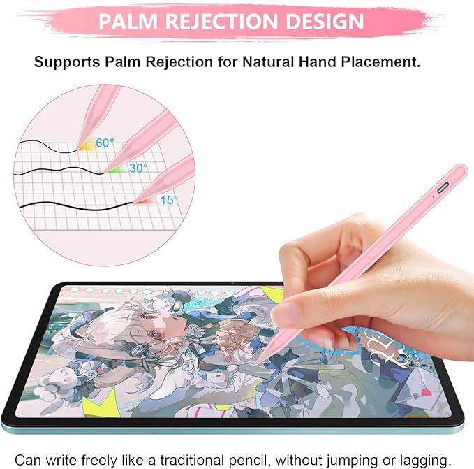 Stylus Pen for iPad A16/10th/9th Generation, 10Mins Fast Charge for Apple Pencil&iPad Pen, Compatible with iPad A16/10th/9th/8th/7th/6th/Pro 13''11''M4/12.9 inch/Air 11'' 13'' M3/M2/Mini 6/5, Pink